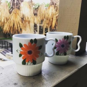 Vintage Japanese floral coffee tea mugs